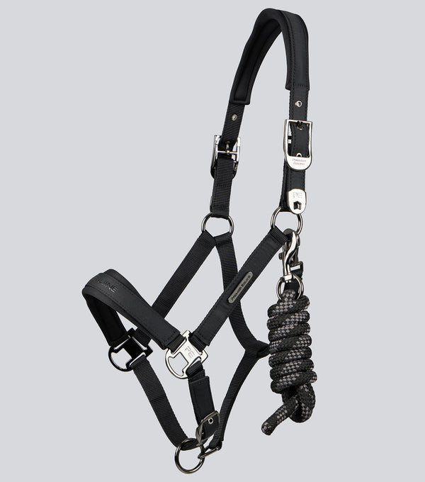 Duco Padded Head Collar With Lead Rope Black