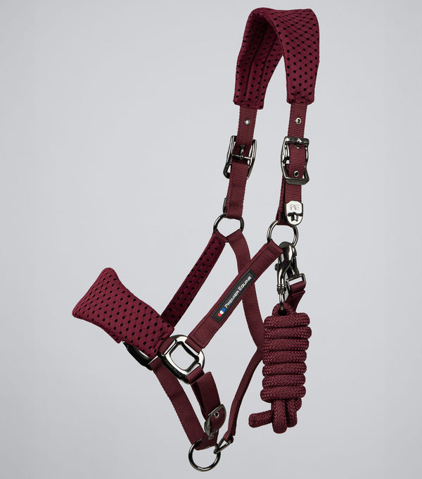 Necto 3D Mesh Horse Head Collar with Lead Rope Burgundy